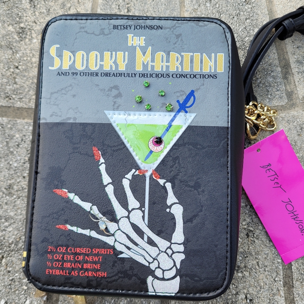 Betsey Johnson Spooky Martini book crossbody bag purse BNWT